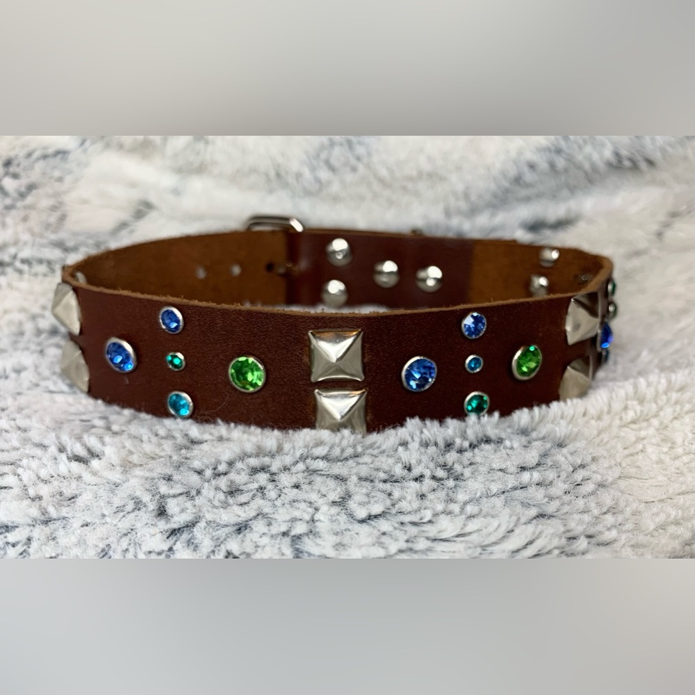 Crystal leather dog collar